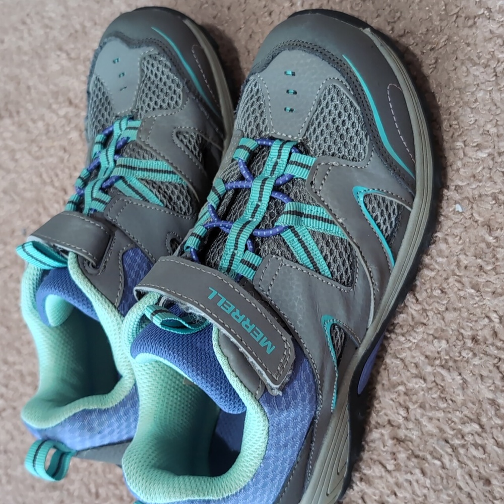 Merrell Trail Chaser Kid's Easy On/Off Outdoor Sneaker SZ 3.5 Gray/Purple/Seafoa - Picture 4 of 10